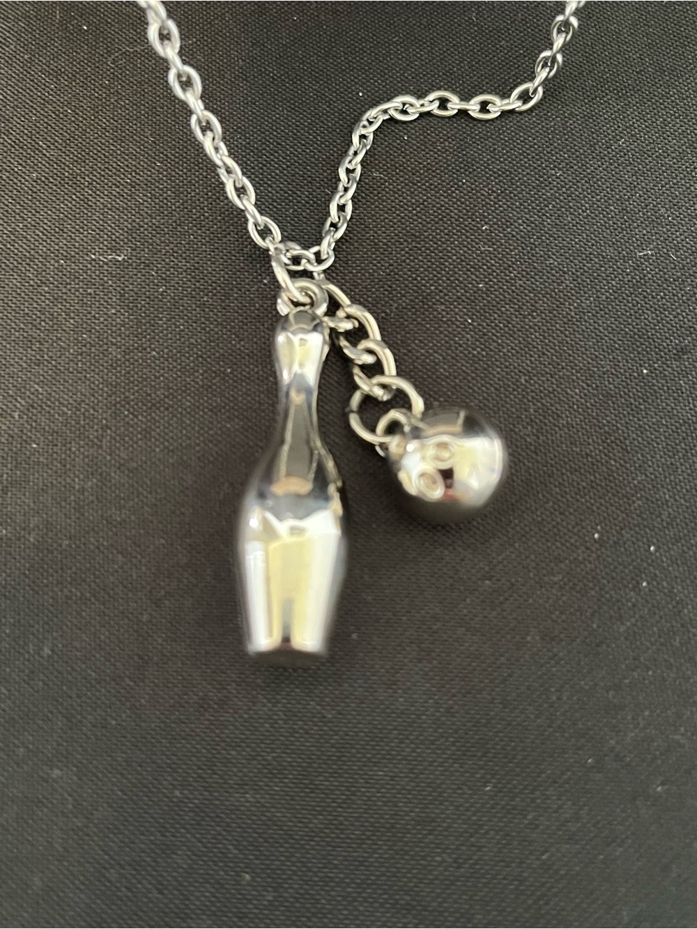 Silver Bowling Pin & Ball Charm Necklace - Women’s Sports Pendant